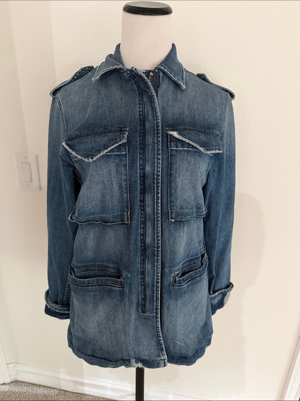 Nili Lotan Lori Military Denim Jacket S Small M-65 Utility